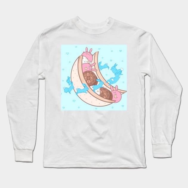 Moon cake sandwich with rabbits Long Sleeve T-Shirt by limedapples